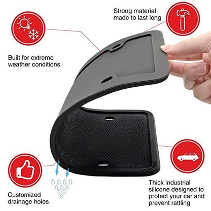 XCLPF Silicone Black License Plate Frame Covers 2 Pack- Front and Back Car Plate Bracket Holders. Rust-Proof, Rattle-Proof, Weather-Proof (Black) - color: Black