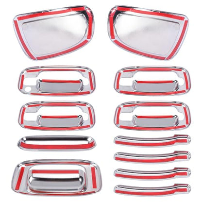 Chromed Exterior Door Handle Cover Caps & Rear Tailgate Handle Cover & Door Side Rearview Mirror Caps 12Pcs Exterior Cover Set Fit for Silverado 1999-2006 Sierra 1999-2006 Yukon 2000-2006