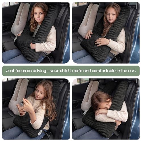 HIGOGOGO Washable Travel Pillow, Car Pillow for Kids & Adults, Travel Pillows with Removable Soft Cover and High-Support Foam, Fix Neck and Body Sitting/Sleeping on The Trip, Black - color: U-black