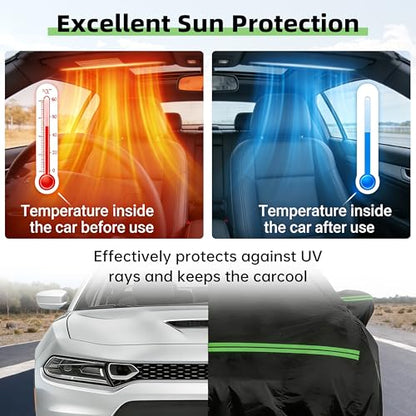 Car Cover for Dodge Charger 2006-2026, Custom Fit Waterproof All-Weather Full Car Cover for SXT, R/T, Scat Pack, Windproof Outdoor Full Cover with Driver-Side Zippered Door, UV-Resistant and Dustproof - size: for Dodge Charger