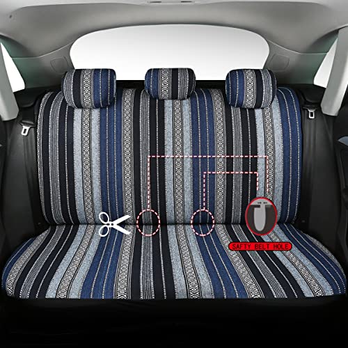 Baja Saddle Blanket Car Seat Covers 9PCS Full Set, Breathable and Washable Striped Woven Automotive Vehicle Seat Cover, Universal Seat Cover for Sedan, SUV, Truck, Airbag Compatible - color: Blue Baja, size: Full Set