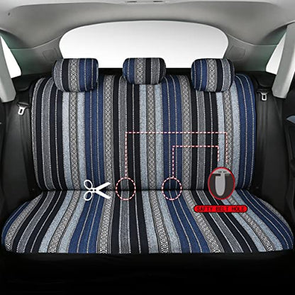 Baja Saddle Blanket Car Seat Covers 9PCS Full Set, Breathable and Washable Striped Woven Automotive Vehicle Seat Cover, Universal Seat Cover for Sedan, SUV, Truck, Airbag Compatible - color: Blue Baja, size: Full Set