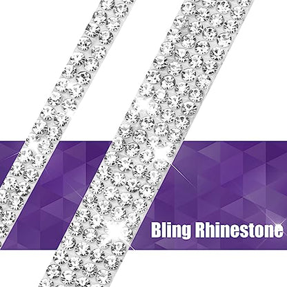 Frienda 2 Rolls 30 Ft Bling Car Trim Self Adhesive Glitter Crystal Rhinestone Car Interior Exterior Accessories Rhinestone Strips Diamond Stickers Roll for Women Auto Dashboard Diamond DIY Decor