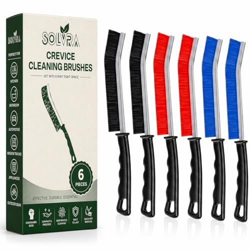 Crevice Cleaning Brush Set – 6Pcs Hard Bristle Cleaning Tools for Grout, Tile Floors, Gaps & Narrow Spaces – Small Grout Scrub Brush for Cleaning Bathroom, Shower, Window Tracks, Kitchen - size: Pack of 6 - Black, Red & Blue