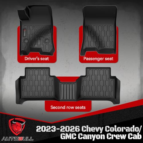 Floor Mats Compatible with 2023 2024 2025 2026 Chevy Colorado/GMC Canyon Crew Cab, All Weather TPE Floor Liners, Custom Fit Car mats, 1st & 2nd Row, Black - style: Chevy Colorado 2023 2024