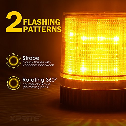 Xprite Amber LED Beacon Light, Forklift Strobe Lights w/Magnetic Base for Construction Vehicles, TowTrucks, Security Patrol, Postal, Golf Carts, UTV ATV, Snow Plows - color: Yellow