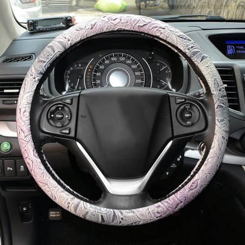 Car Steering Wheel Cover Universal 15 Inch Middle Size Auto Anti-Slip Leather Wheel Protector with Flower Grain Design White Style - color: White