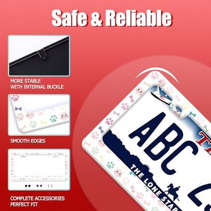 Animals Paws Printed License Plate Frame Cute Cat Dog License Plate Funny Auto Accessories Stainless Steel License Plate Holder 6 x12 Inch Women Men - color: Cute Cat Dog Paws Print