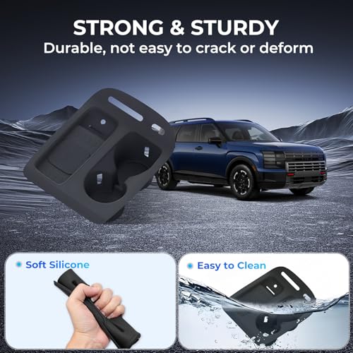 Cup Holder Insert & Wireless Charging Protective Mat for Hyundai Palisade 2026, Center Console Interior Accessories Cup Holders & Wireless Charger Cover Pad for 2026 Palisade, Black - style: Fits for Hyundai Palisade 2026