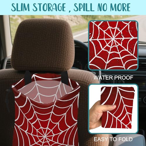 Car Garbage Bag Red and White Spider Web Drawstring Car Trash Bag Hanging for Back Seat with Adjustable Buckle Canvas Vehicle Trash Can Easy-to-Install - color: Red and White Spider Web