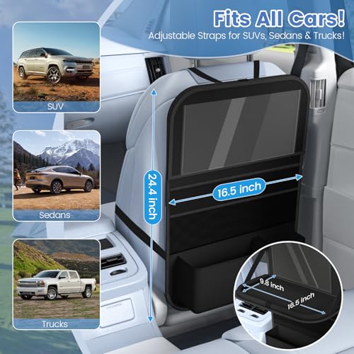 Car Backseat Organizer with table Tray, 9 Storage Pockets Backseat Car Organizer with Tablet Holder, Back seat Organizer for Kids Road Trip Essentials Travel (1Pack) - style: 1Pack with Food Tray-Black