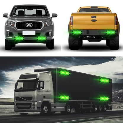 4PCS Strobe Lights for Truck 12-24V 20 LED Slim Surface Mount Emergency Flashing Lights for Vehicles for Car Truck Vehicle SUV ATV, Caution Hazard Warning Light IP68 Waterproof (Green) - color: Green