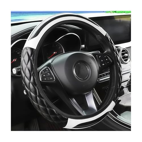 Carbon Fiber Car Steering Wheel Cover, Leather Breathable Non-Slip 14.5-15 Inch Vehicle Steering Wheel Protector, Auto Interior Protection Accessories, Universal for SUV Sedan Truck(White) - color: White