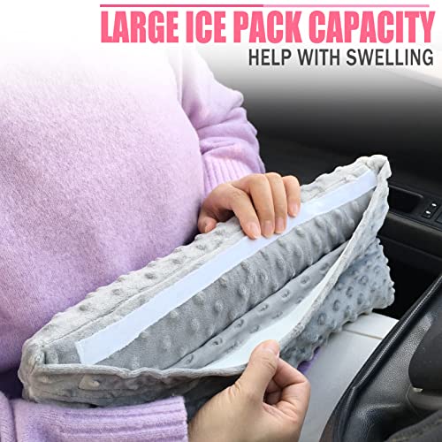 Hysterectomy Seatbelt Pillow Post Abdominal Surgery Myomectomy Pillows with Pocket for Ice/Hot Packs Breast Reduction Belly Incision Tummy Tuck C-Section Recovery Patients Gifts Minky Dot Light Gray - color: Minky Dot Light Gray