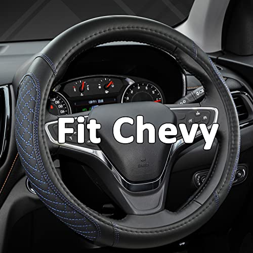 West Llama Customized Auto Car Steering Wheel Cover for Chevy Silverado,Tahoe,Equinox,Traverse,Trailblazer,Colorado (Diamond Quilted-Black+Blue-Standard Size) - color: ['B-Black+Blue']