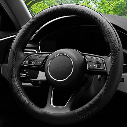 YHONGJT Soft Microfiber Leather Anti-Slip Car Steering Wheel Cover, Universal Fit 15 Inch for Women Girls, Fit Vehicles, Sedans, SUVS, Vans, Trucks - Black - color: E-Black