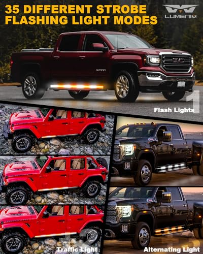 LUMENIX 2PCS 70 Inch Emergency Strobe Lights Strip LED Running Board Flexible Lights Bar Flashing Warning Hazard Safety Side Light for Construction Vehicles Tow Work Trucks Pickups - White Amber - color: White Amber