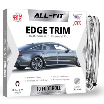 All-Fit Automotive Car Door Edge Protector – Universal DIY Edge Trim to Prevent Scratches & Dings – Flexible Adhesive Molding Trim for Cars, Trucks & SUVs (10 Ft - Chrome) - color: Chrome