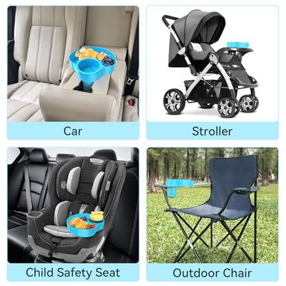 Car Seat Snack Tray for Kids: Kids Car Travel Tray with Cup Holder, Toddlers Road Trip Essential, Snacks Food Plate for Stroller, SnackTray with a Cup Holder (2, Sky Blue) - color: sky blue