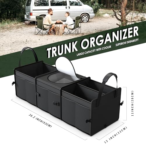 Trunk Organizer, 95L Capacity SUV Trunk Organizer with Cooler, 3 Compartments Heavy Duty Collapsible Car Storage Organizer for Truck, Van