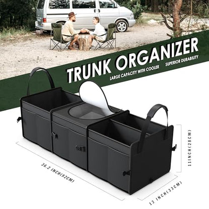 Trunk Organizer, 95L Capacity SUV Trunk Organizer with Cooler, 3 Compartments Heavy Duty Collapsible Car Storage Organizer for Truck, Van