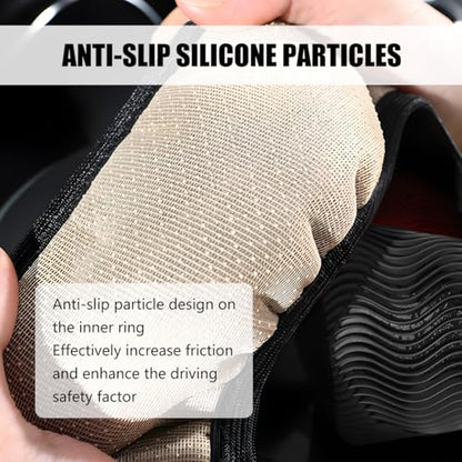 Elastic Stretch Car Steering Wheel Cover, Breathable No Inner Ring Vehicle Steering Wheel Protector, 15 Inch Ice Silk Anti Slip Automotive Accessories, Universal Fit (Black) - color: Black
