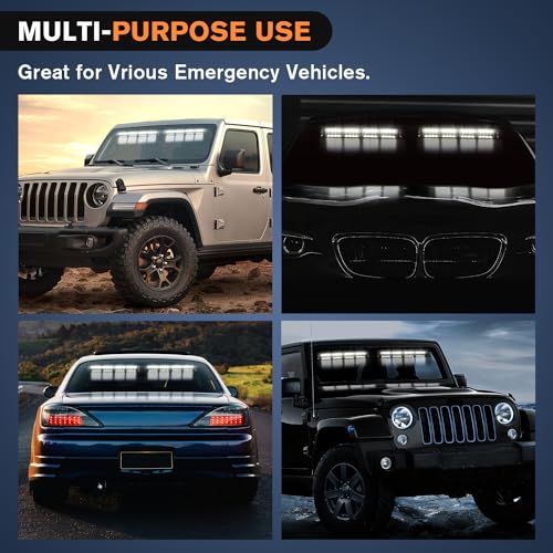 Nilight 32LED White Emergency Dash Strobe Lights with Controller Suction Cups Warning Hazard Interior Front/Rear Windshield Deck Split Light Bar for Trucks Construction Vehicles - color: White