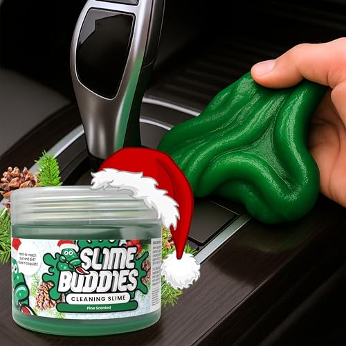 Slime Buddies Car Cleaning Gel Putty - Pine Scented Interior Detailing Tool for Cup Holders, Air Vents & Keyboard - Reusable Auto Detailing Accessories - Dust Remover Goop - color: 01 Pack Pine