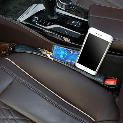 Supin 2 Prices Car Seat Gap Filler Pad PU Leather Console Side Pocket Organizer and one Cup for Cellphone Wallet Coin Key (Black) - color: Black