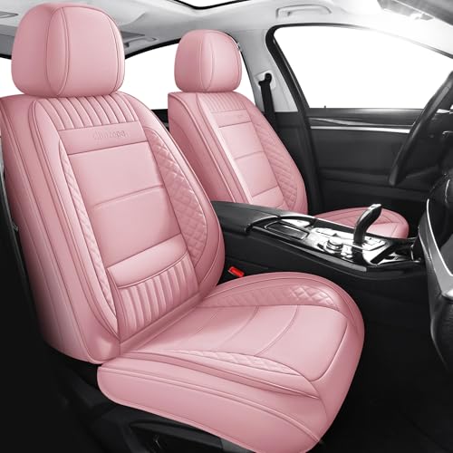 Car Seat Covers Full Set, Pink Leather Seat Covers, Breathable Front and Back Car Seat Protectors, Wear-Resistant Seat Covers Universal Fit for Most Cars SUV Truck (Pink-Stripes-A, Full Set) - color: Pink-Stripes-A, size: Full Set