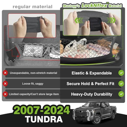 Muslogy Truck Bed Cargo Net Compatible with Toyota Tundra 2007-2024 2025 2026 Accessories, Pickup Truck Bed Cargo Organizer Storage Net with Heavy Duty Carabiners - style: 2007+ Tundra