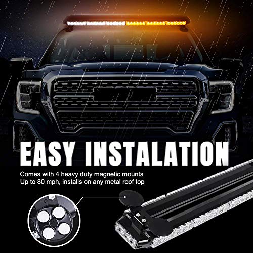 48'' 104 LED Emergency Strobe Rooftop Flashing Light Bar, Double Side Hazard Warning Beacon Safety w/Magnetic for Tow Vehicles Firefighter Cars Trucks Traffic Security,White&Red - color: White & Red, size: 48''