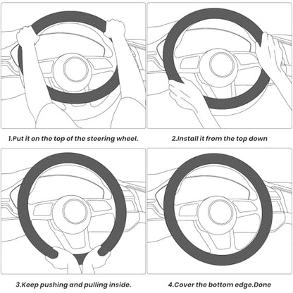 KAFEEK Steering Wheel Cover, Universal 15 inch, Microfiber Leather, Anti-Slip,Odorless, Black Lines - color: black4