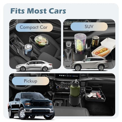 OtterVerz 11 Upgraded Car Cup Holder Tray, 3 in 1 Car Cup Holder Expander Adapter, 360° Rotating Detachable 10.5" Car Food Tray Table for Eating, Road Trip Essentials, Fits Yeti/Hydro Flask 16–46oz - size: 1 cup holder + 1 tray