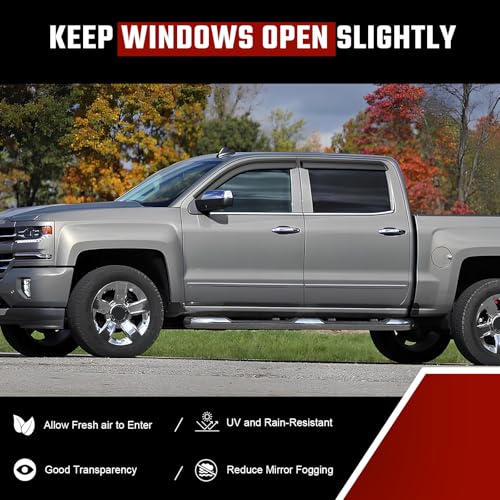 Rain Guards Compatible with Chevrolet Silverado 1500 Crew Cab 2014 2015 2016 2017 2018 Durable Tape-on Side Window Deflector Wind Deflectors GMC Sierra 1500 2014-2018 Rain Guard Black 4 PCS - size: Fit for 2014-2018 GMC Sierra Tape-on
