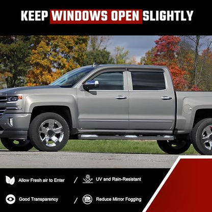 Rain Guards Compatible with Chevrolet Silverado 1500 Crew Cab 2014 2015 2016 2017 2018 Durable Tape-on Side Window Deflector Wind Deflectors GMC Sierra 1500 2014-2018 Rain Guard Black 4 PCS - size: Fit for 2014-2018 GMC Sierra Tape-on