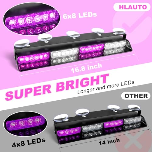 HLauto 604N Emergency Dash Strobe Lights: 2x16.8 inch Purple White Security Light w/Take Down, 48 LED Safety Flashing Warning Hazard Interior Windshield Light Bar for Truck Vehicle - color: #08 Purple / White