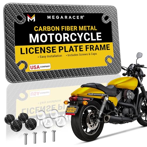 Premium Motorcycle Carbon Fiber Design License Plate Frame, Rust-Free Stainless Steel, Rattle-Free & Street Legal, Universal Fit Tag Holder for Harley Davidson, Bike & Scooter, Porta Placa para Moto - color: Carbon Fiber Design