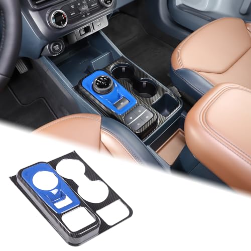 Aunginsy Central Control Gear Shift Box Panel Cover Trim Compatible Ford Maverick 2022 Gear Shift Panel Cover Car Gear Shift Knob Console Panel Trims Cup Holder Frame Interior Decoration Accessories - color: Carbon Fiber Pattern+Blue