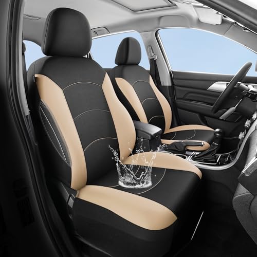 HChengkikz Car Seat Covers Front Seat, Waterproof Neoprene Seat Covers, Airbag Compatible, All Season Protection Universal Fit Most Cars, Trucks, SUVs (Black + Beige) - color: Black Beige, size: Two Front