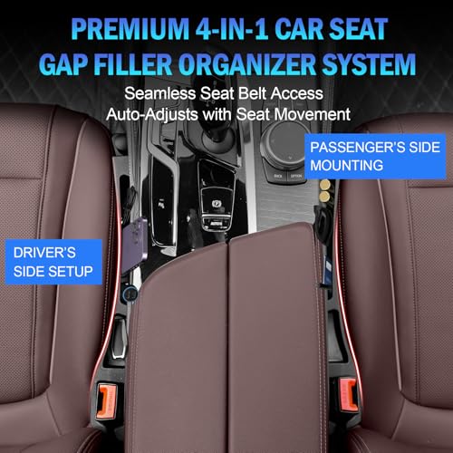 2PCS Car Seat Gap Filler Organizer 4In1 Between Seat & Console Inserts Gap Stopper Plug with Fill,Storage,Hook Function & Concealed Small Hammer,Upgraded Universal No Drop Seat Guard for Cars (Black)
