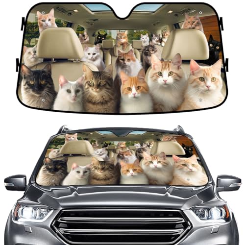 GENANY Cute Cat Group Funny Windshield Sun Shade for Car SUV Truck (55x30 Inches), Sun Shade Windshield, Shades for Front Windows, Protector Blocks UV, Spring Car Decor - color: Cute Cat, size: Size S