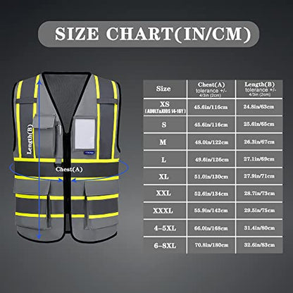 AYKRM Security Vest for Men Women 7 Pockets High Visibility Reflective Safety Vest Front Zipper Meets ANSI/ISEA - color: Grey-manage, size: X-Small