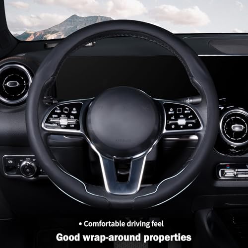 Steering Wheel Cover Thin Car Steering Wheel Accessories Universal Snap On Protector, Black - color: Black