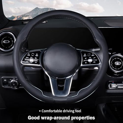 Steering Wheel Cover Thin Car Steering Wheel Accessories Universal Snap On Protector, Black - color: Black