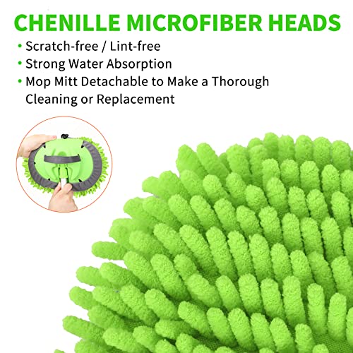 62'' Car Wash Brush with Long Handle Chenille Microfiber Car Wash Mop Mitt Kit Scratch-Free Car Cleaning Brush Care Kits with Replacement Head Supplies for Cars RV Truck Boat - color: Green