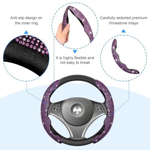 Bling Car Steering Wheel Cover, Rhinestones Non-Slip 15 Inches Vehicle Wheel Cover, Diamond Sparkling Steering Protector for Women Girls, Universal Automotive Accessories (Pink) - color: Pink