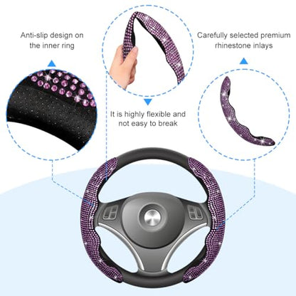 Bling Car Steering Wheel Cover, Rhinestones Non-Slip 15 Inches Vehicle Wheel Cover, Diamond Sparkling Steering Protector for Women Girls, Universal Automotive Accessories (Pink) - color: Pink