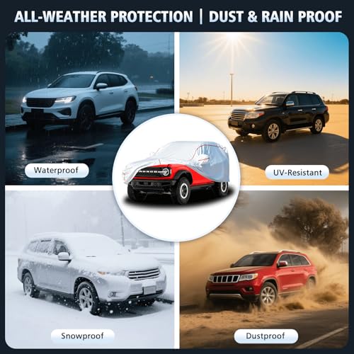 Car Cover Waterproof All Weather for Bronco 2020-2025,All-Around Fastening and 4 Upgrades, 60s Quick-Install for Car Cover - size: 3（for Bronco）