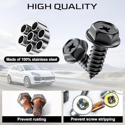 LivTee Rustproof License Plate Screws for Securing License Plates Frames and Covers on Cars and Trucks, 8 Set Premium Stainless Steel Self Tapping Mounting Bolts (Black Zinc Plated) - color: Cross-Black, size: 8 Pack